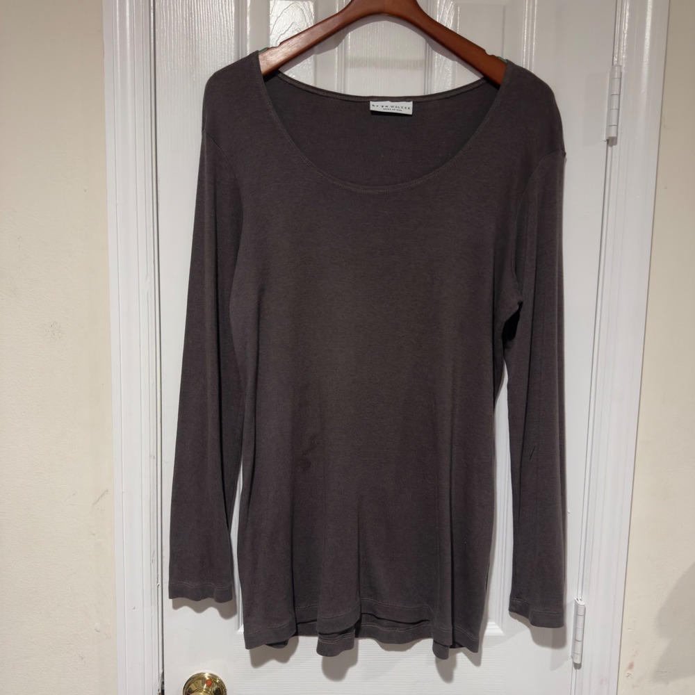 bryn walker‎ Brown Long Sleeve Top Womens Large Made in USA Minimalist Tencel